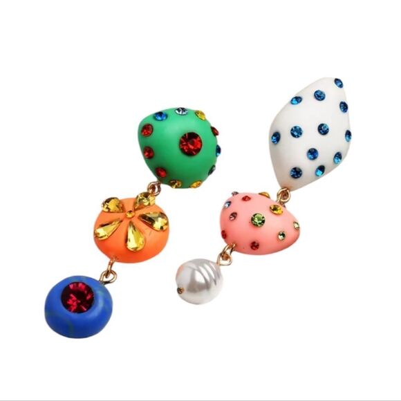 New ZARA Mismatched jeweled bohemian dangle drop earrings - Picture 3 of 11